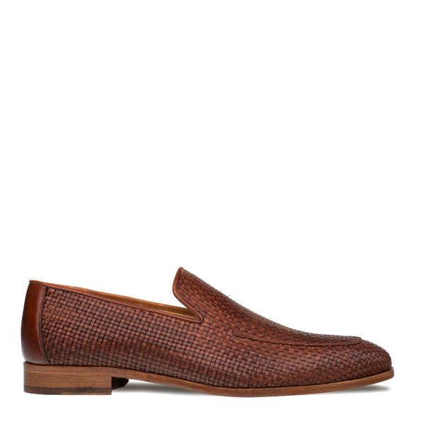 Mezlan S20269 Men's Shoes Cognac Woven Leather Slip-On Loafers (MZ3459)-AmbrogioShoes