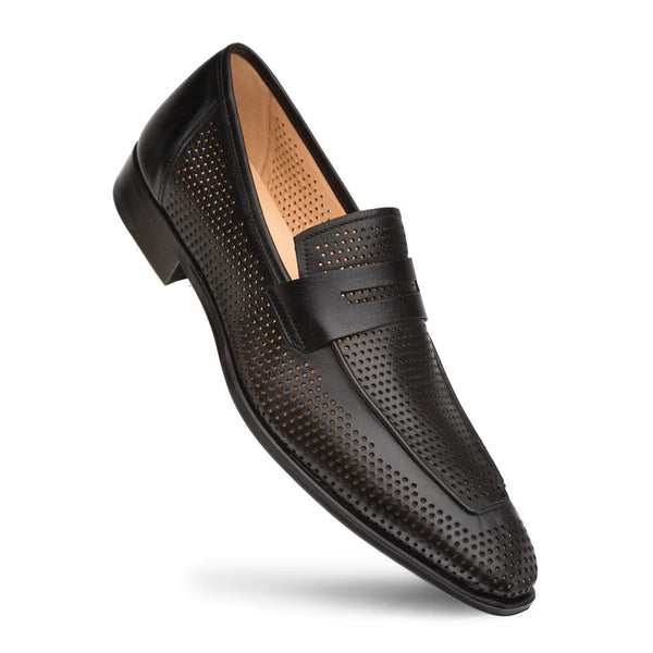 Mezlan S20296 Men's Shoes Black Perforated Leather Classic Penny Loafers (MZ3488)-AmbrogioShoes