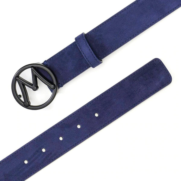 Mezlan SB11490 Blue Suede Leather Circle Icon Men's Belt (MZB1205)-AmbrogioShoes