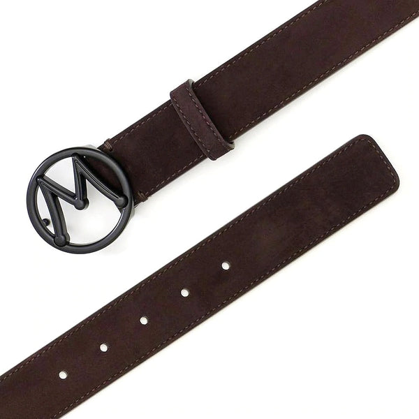 Mezlan SB11490 Dark Brown Suede Leather Circle Icon Men's Belt (MZB1206)-AmbrogioShoes