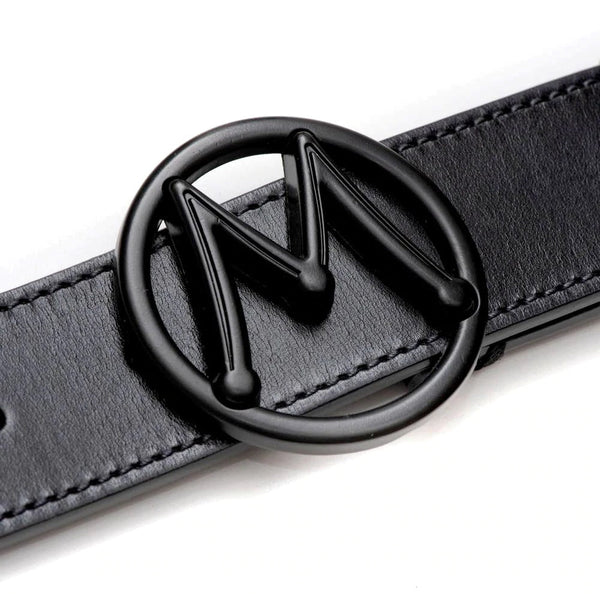 Mezlan SB11494 Graphite Patina Calf-Skin Leather Circle Icon Men's Belt (MZB1201)-AmbrogioShoes