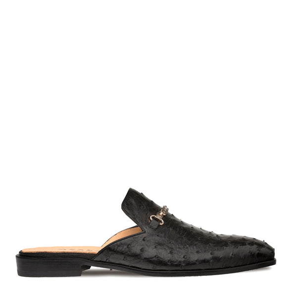 Mezlan SX4839-S Men's Shoes Black Ostrich Skin Slide Mules (MZ3486)-AmbrogioShoes