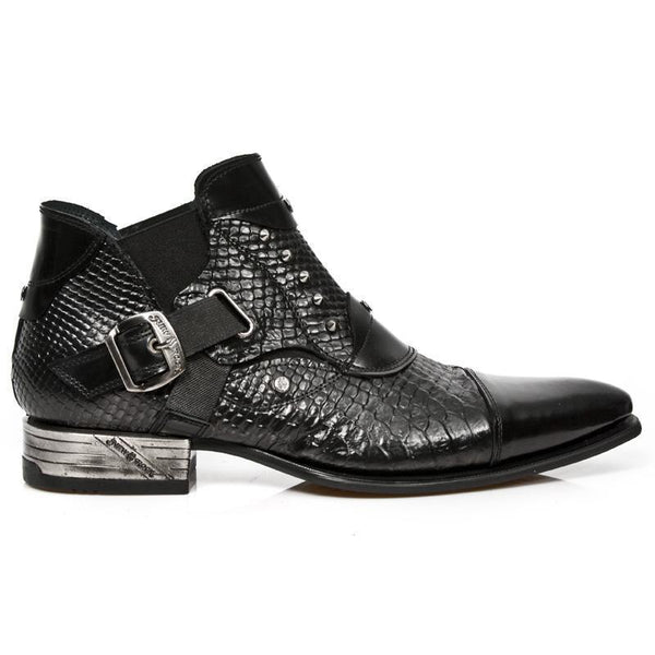 New Rock Men's Shoes Black Python Print / Calf-Skin Leather Boots M-NW135-C2 (NR1256)-AmbrogioShoes