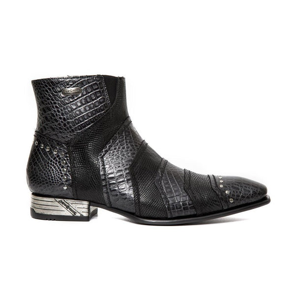 New Rock Men's Shoes Black & Silver Multi-Material Ankle Boots M-NW122-C7 (NR1307)-AmbrogioShoes