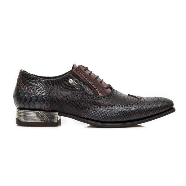 New Rock Revess Men's Shoes Black Graphite & Brown Python Print Oxfords NW136-S8 (NR1103)-AmbrogioShoes