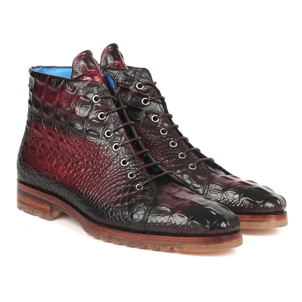 Paul Parkman 12811-BRD Men's Shoes Bordeaux Crocodile Print Leather Boots (PM6333)-AmbrogioShoes