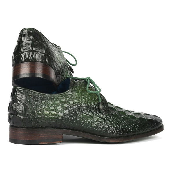 Paul Parkman 1438GRN Men's Shoes Green Crocodile Print Leather Derby Oxfords (PM6363-AmbrogioShoes