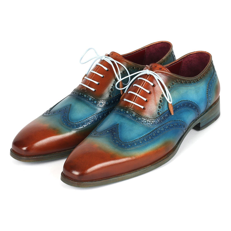 Paul Parkman 228-TRQ Men's Shoes Turquoise & Tobacco Wingtip Oxfords (PM6376)-AmbrogioShoes