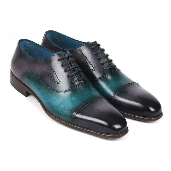 Paul Parkman 314-PRPTRQ Men's Shoes Purple & Turquoise Calf-Skin Leather Cap-Toe Oxfords (PM6349)-AmbrogioShoes