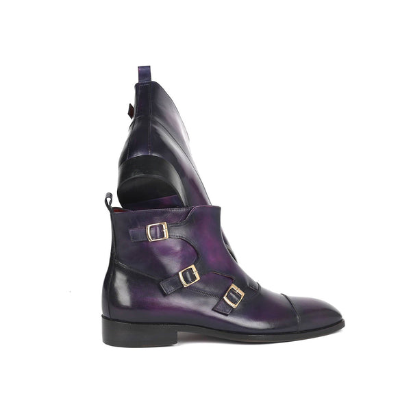 Paul Parkman 88951-PRP Men's Shoes Purple Calf-Skin Leather Triple Monk-Straps Boots (PM6329)-AmbrogioShoes