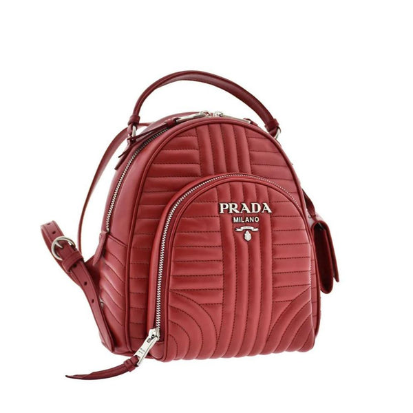 Prada 1BZ030-2D91 Women's Fiery Red Calf-Skin Quilted Leather BackPack (PR1000)-AmbrogioShoes