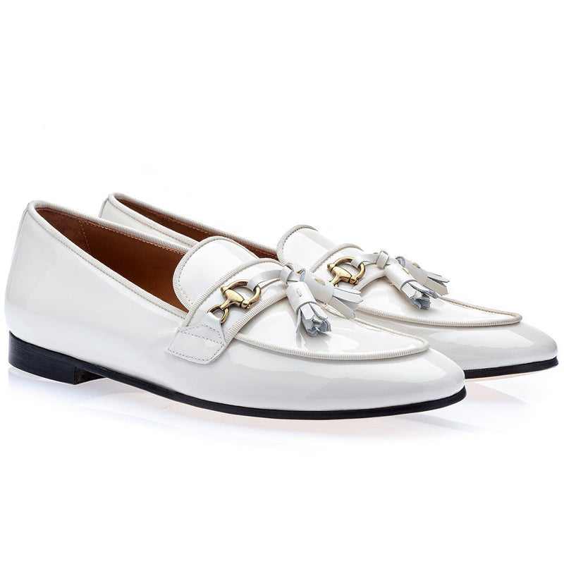 SUPERGLAMOUROUS Bruno Men's Shoes White Patent Leather Belgian Loafers (SPGM1139)-AmbrogioShoes