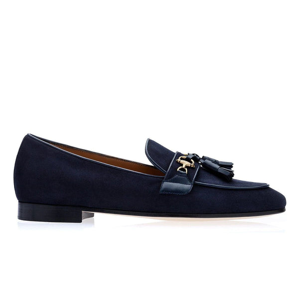 Super Glamourous Bruno Velukid Men's Shoes Navy Suede Leather Tassel Loafers (SPGM1061)-AmbrogioShoes