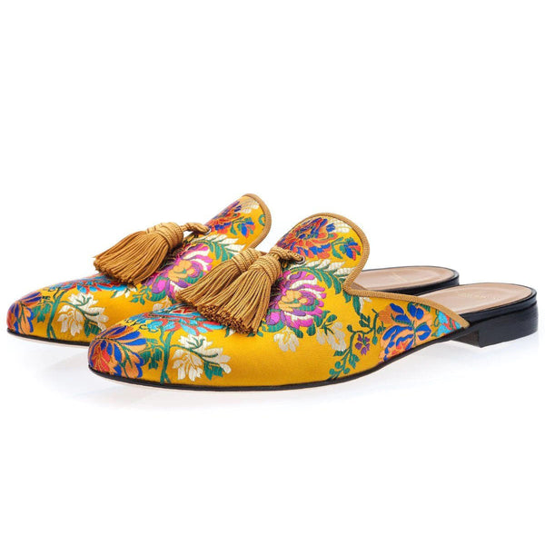 Super Glamourous Louis Korela Men's Shoes Mustard Jacquard Cancas Slipper Mules (SPGM1013)-AmbrogioShoes