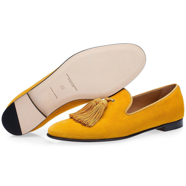 SUPERGLAMOUROUS Louis Velukid Men's Shoes Mustard Calf-Skin Leather Suide Slipper Loafers (SPGM1162)-AmbrogioShoes