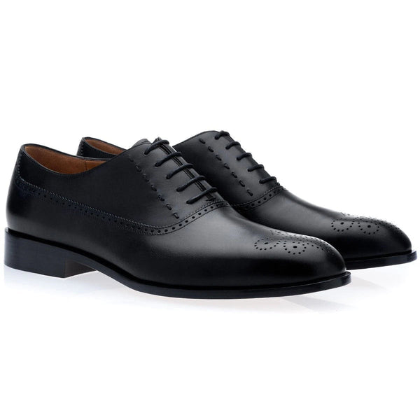 SUPERGLAMOUROUS Masterclass Radica Men's Shoes Black Calf-Skin Leather Lace-Up Oxfords (SPGM1084)-AmbrogioShoes