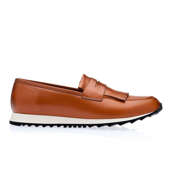 SUPERGLAMOUROUS Men's Shoes Cognac Cesar Nappa Calf-Skin Leather Fringed Sneakers (SPGM1209)-AmbrogioShoes