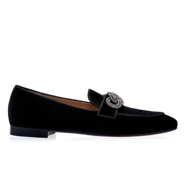 Super Glamourous Morosino Men's Shoes Black Velour Velvet Slipper Loafers (SPGM1033)-AmbrogioShoes