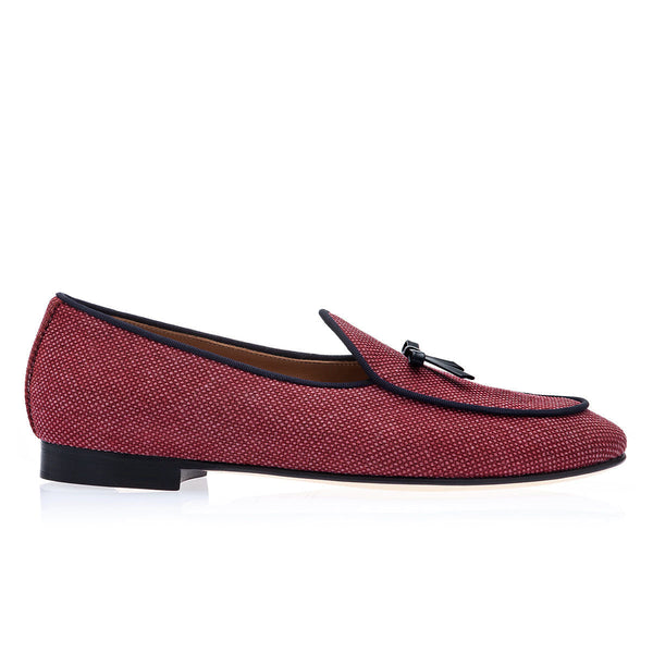 SUPERGLAMOUROUS Tangerine 1 Men's Shoes Burgundy Canvas Belgian Loafers (SPGM1135)-AmbrogioShoes