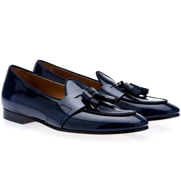 SUPERGLAMOUROUS Tangerine 11 Brushed Men's Shoes Navy Polished Leather Tassels Loafers (SPGM1111)-AmbrogioShoes
