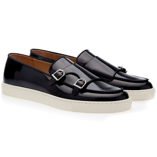 SUPERGLAMOUROUS Tangerine 7 Men's Shoes Black Polished Leather Monk-Straps Belgian Sneakers (SPGM1193)-AmbrogioShoes