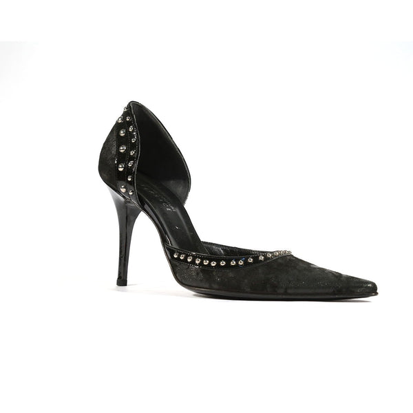 Versace Women's Black Calf-Skin Leather Pumps Designer Shoes (V1502)-AmbrogioShoes