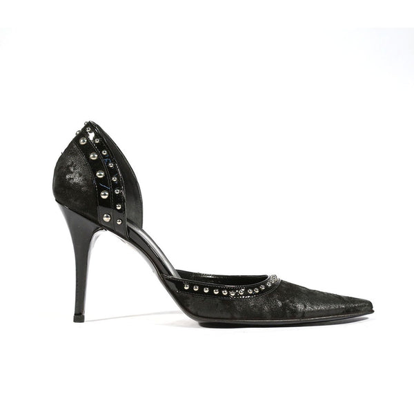 Versace Women's Black Calf-Skin Leather Pumps Designer Shoes (V1502)-AmbrogioShoes