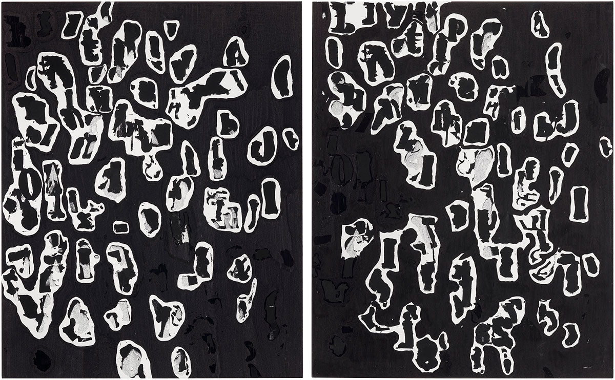Artist Glenn Ligon uses Krink Paint Marker in new work Study for Debris Field #2 & Study for Debris Field #7, 2018, Etching ink and ink marker on canvas in his solo exhibition at Thomas Dane Gallery in Italy