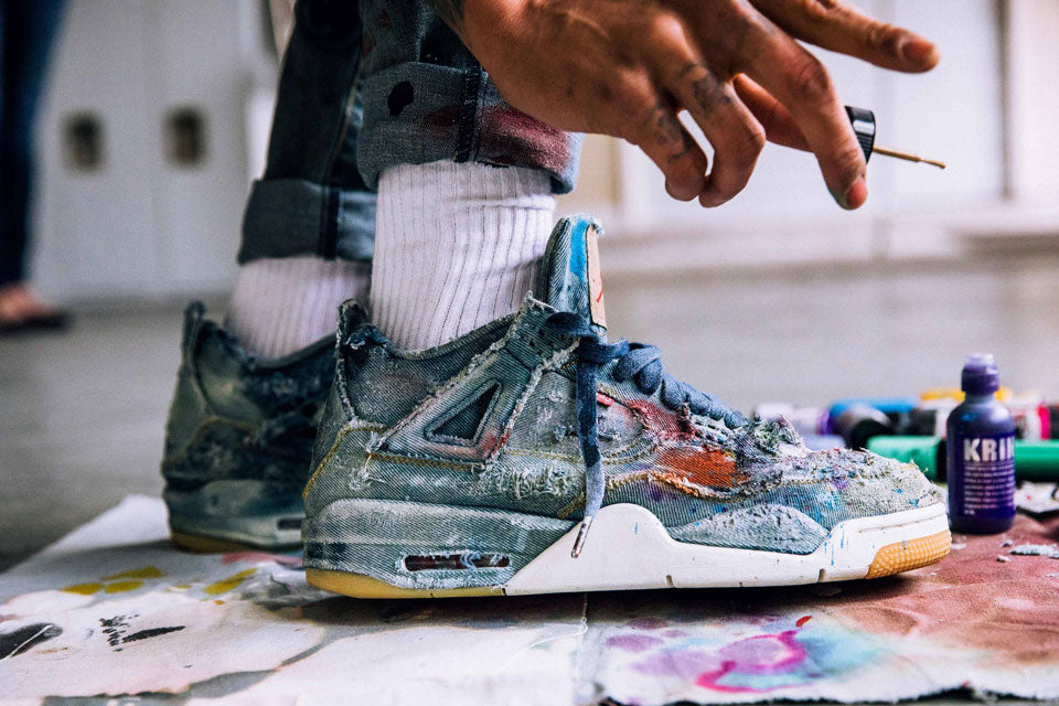 Julian Gaines customizes with Krink in Jordan X Levi's collaboration