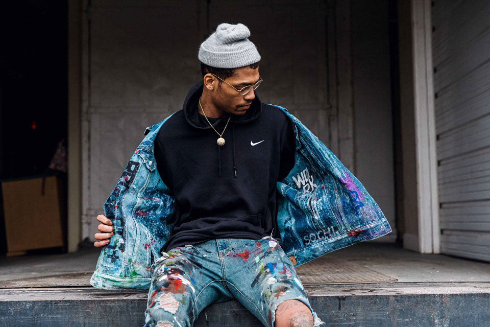 Julian Gaines customizes with Krink in Jordan X Levi's collaboration