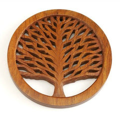 Handcarved Wood Tree of Life Trivet