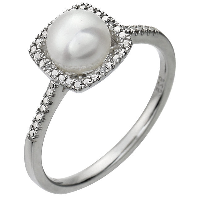 Sterling Silver Birthstone Ring & .01CTW Diamond Ring