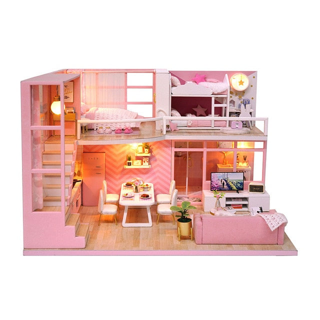 Doll House Wooden Miniature Diy Dollhouse Furniture Kit Assemble
