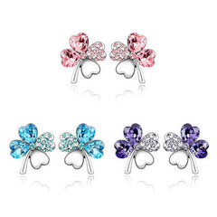 18K White Gold Plated Lucky Clovers Necklace and Earrings Set