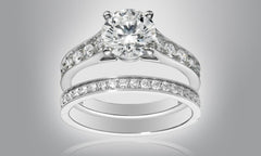18k White Gold Plated Solitaire Double Ring with Crystals