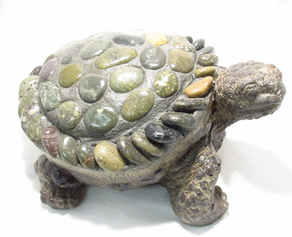 Concrete Cement Turtle With River Rocks Garden Decor Medium – Camino