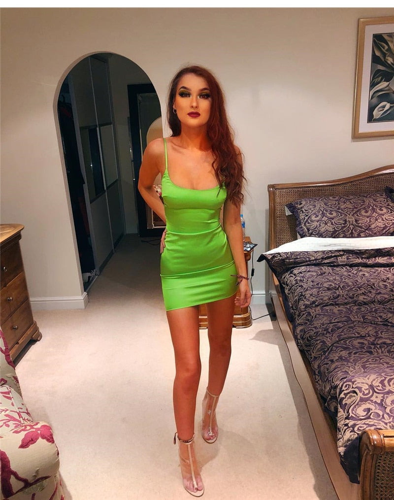 neon satin dress