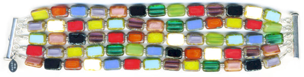 Stefanie Wolf Artisan Jewelry Rainbow Glass 5-Strand Bracelet Czech Glass Picasso Window