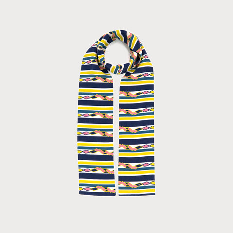 Level Yellow and Navy skinny silk scarf by Pipet