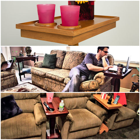 Chairside End Table Server - The Premier hardwood end table with cup holders for your home theater, media rooms, and living rooms.