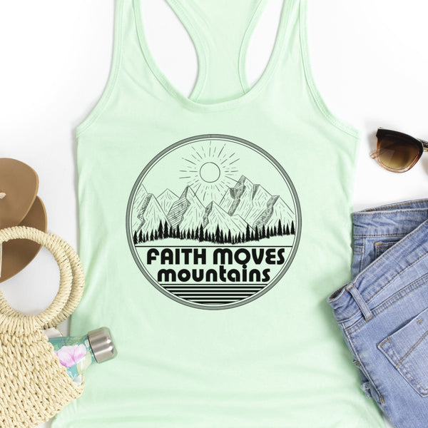 Faith Moves Mountains | Faith Can Move Mountains | Women's Christian Graphic Racerback Tank Top Shirt | Gift