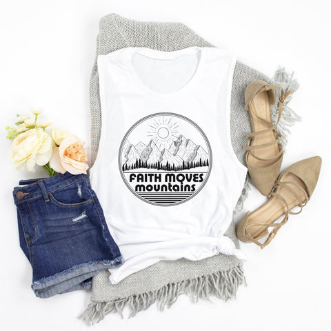 Faith Moves Mountains | Faith Can Move Mountains | Women's Christian Graphic Muscle Tank Top Shirt | Gift