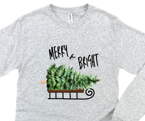 Merry & Bright Women's Christian Graphic Long Sleeve Tee Top Shirt | Faith Shirt| Christmas  Shirt