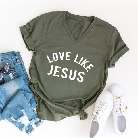 Love Like Jesus Women's V-Neck Tee | Christian Shirt | Faith T Shirt | Jesus Shirt | Wife Mother's Gift