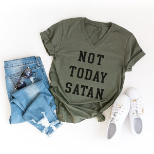 Not Today Satan V-Neck T-Shirt | Birthday Gift Bff | Funny Shirt | Birthday Gift | Unisex Ladies Tee | Christian Tee Shirt