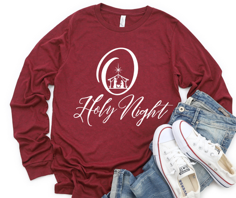 O Holy Night Women's Christian Graphic Long Sleeve Tee Top Shirt | Faith Shirt| Christmas  Shirt