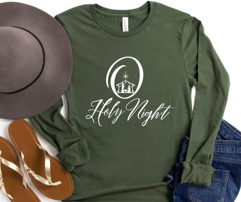 O Holy Night Women's Christian Graphic Long Sleeve Tee Top Shirt | Faith Shirt| Christmas  Shirt