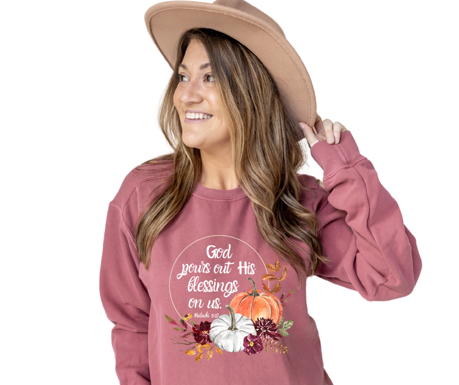 God pours out His blessings on us./Mom shirt/Faith Shirt/Christian Graphic shirt/Pumpkin shirt/Faith Fall shirts/Autumn Shirts/Mom gift