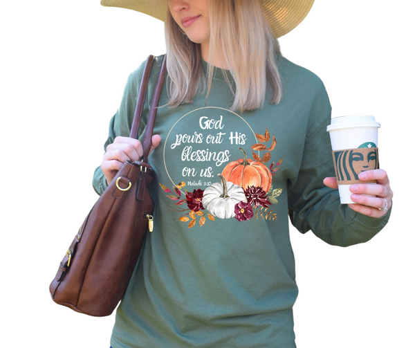 God pours out His blessings on us./Mom shirt/Faith Shirt/Christian Graphic shirt/Pumpkin shirt/Faith Fall shirts/Autumn Shirts/Mom gift