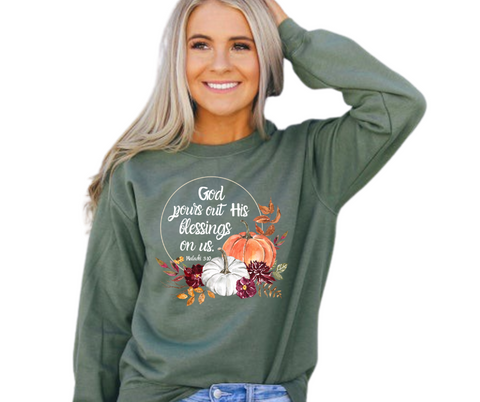 God pours out His Blessings on us. Women's Christian Graphic Fleece Sweatshirt/Fall Shirt/Autumn Shirt/Pumpkin Shirt/Graphic Sweatshirts/Faith Sweatshirts/ Christian Sweatshirts